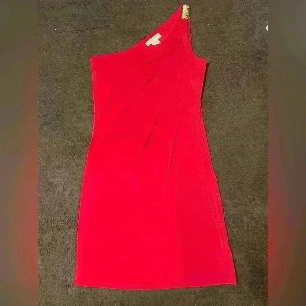 MICHAEL KORS One Shoulder Dress With Gold Trim B60
